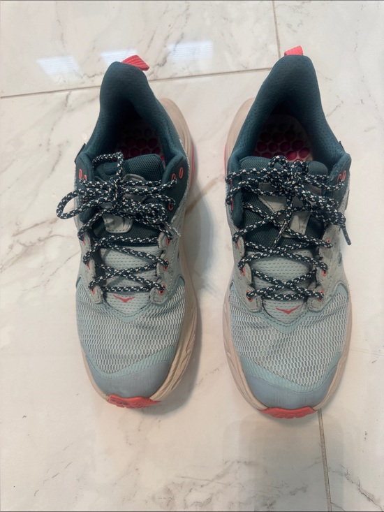 Hoka Shoes - Used Hoka Women's Light Blue and Teal Running Sneakers with Coral Accents